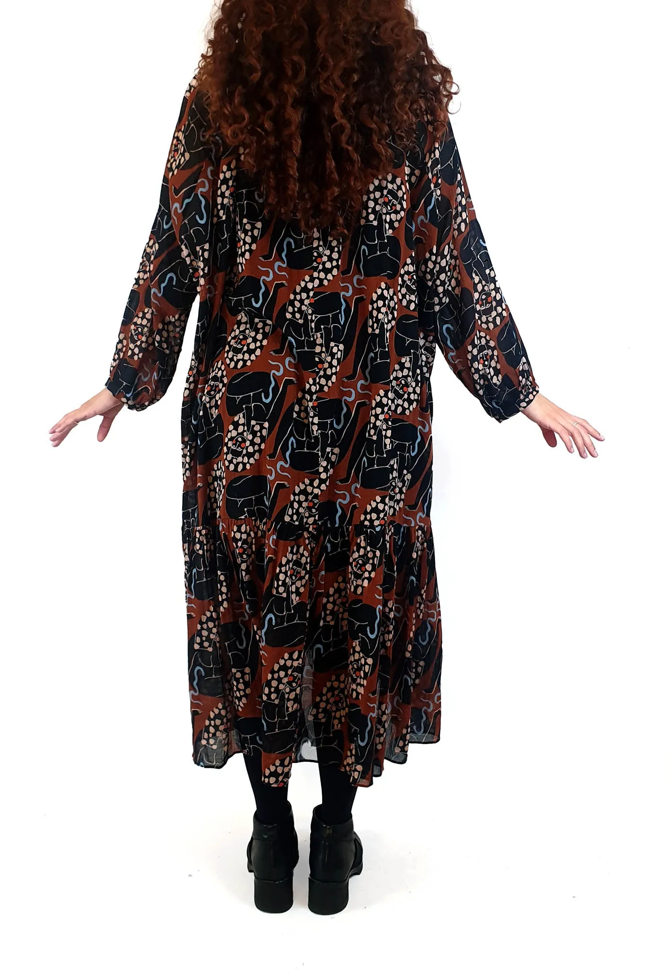 Gorman   Claire Johnson earthy toned print long sleeve dress size 10