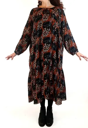 Gorman   Claire Johnson earthy toned print long sleeve dress size 10