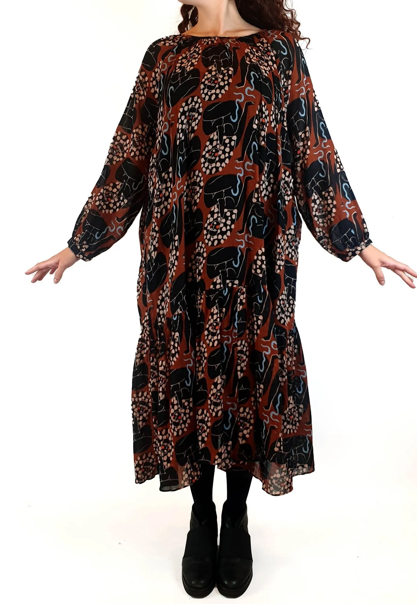 Gorman   Claire Johnson earthy toned print long sleeve dress size 10