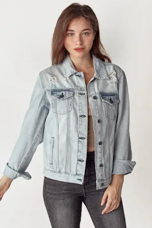 Hazel Blues® |  RISEN Distressed Button Up Jacket