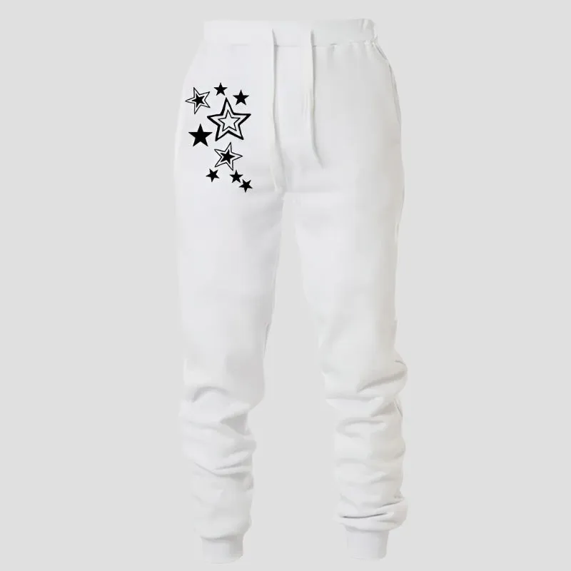 High-Waist Drawstring Star Print Joggers