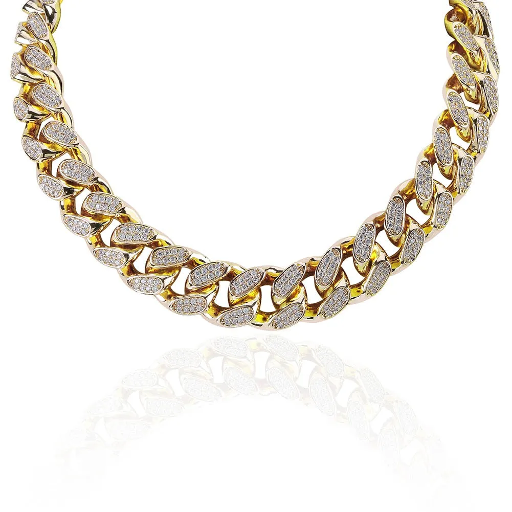Hip Hop Iced 16" - 30" 20mm Heavy Simulated Diamond Miami Cuban Link Necklace Choker Bling