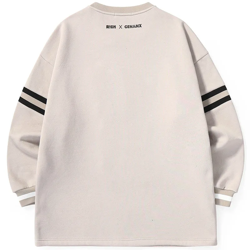 Hip Hop Print Stripe V-Neck Sweatshirt