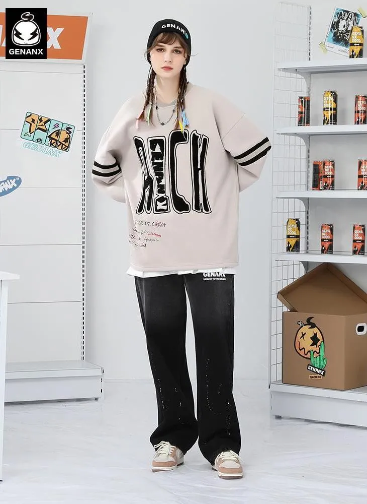Hip Hop Print Stripe V-Neck Sweatshirt