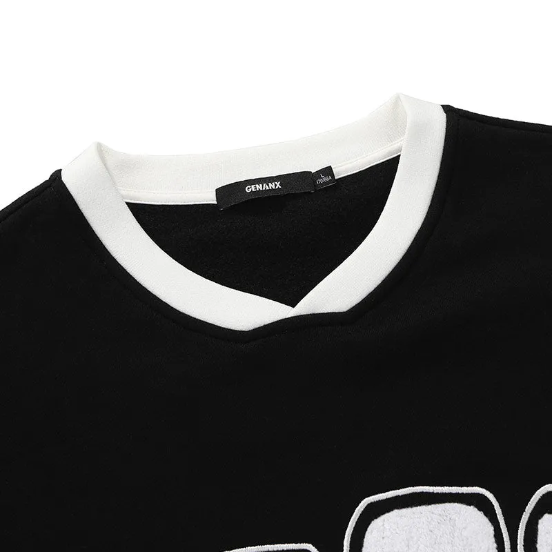 Hip Hop Print Stripe V-Neck Sweatshirt