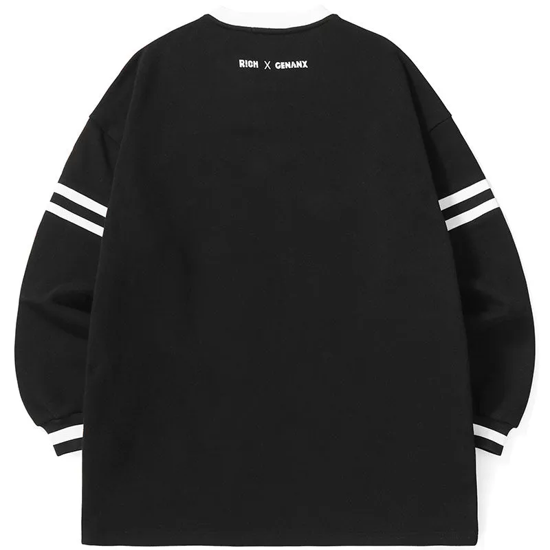 Hip Hop Print Stripe V-Neck Sweatshirt
