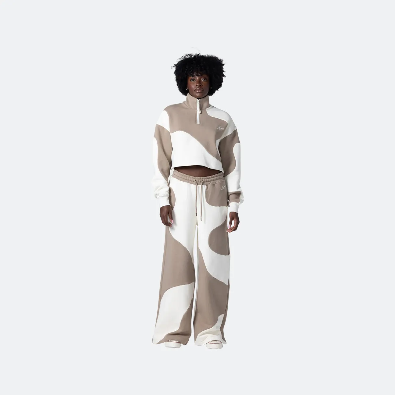 Honor The Gift WMNS Curved Patchwork Sweat Wide Leg - Bone