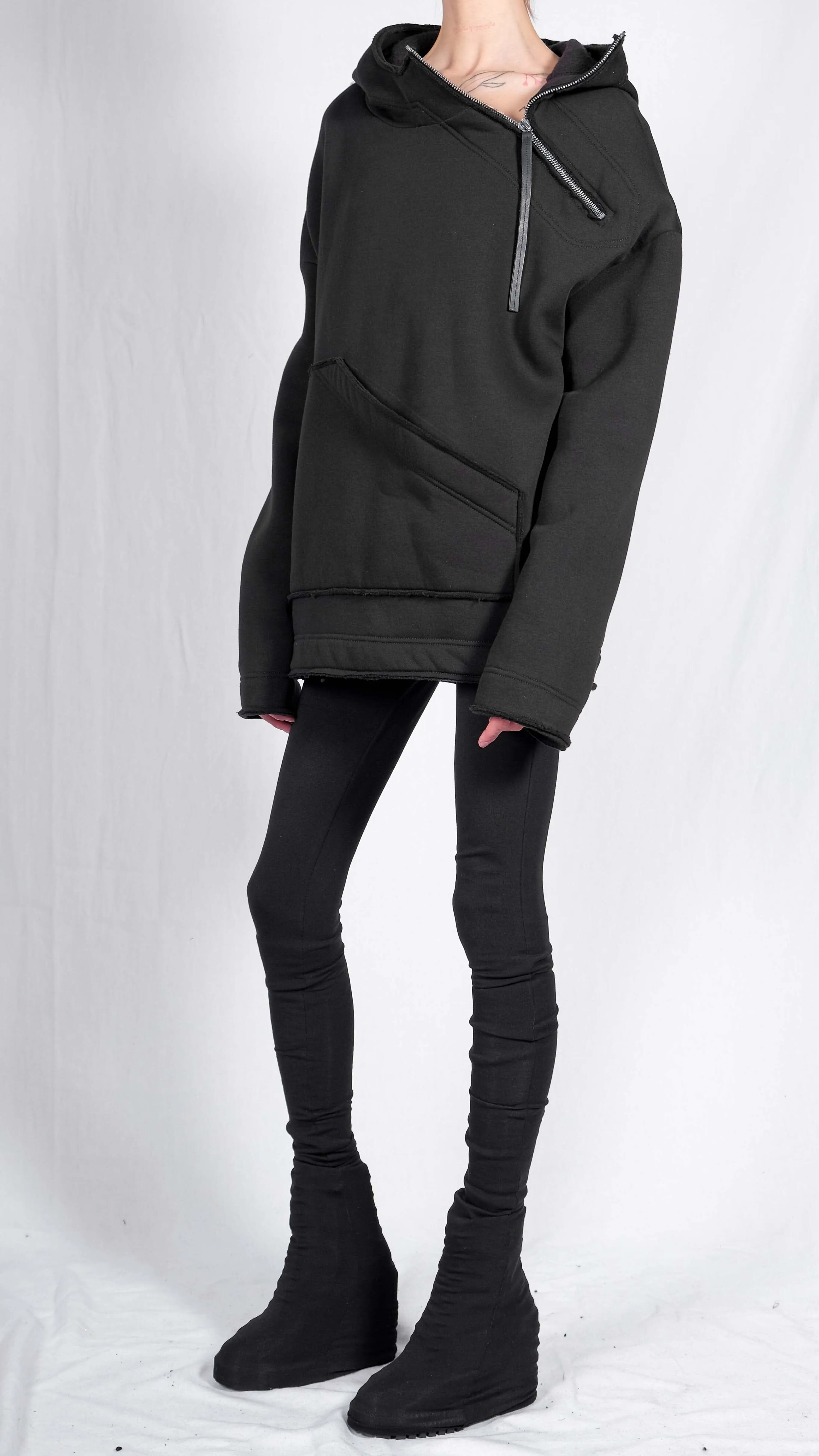 Hoodie with Side Zip and Diagonal Pocket