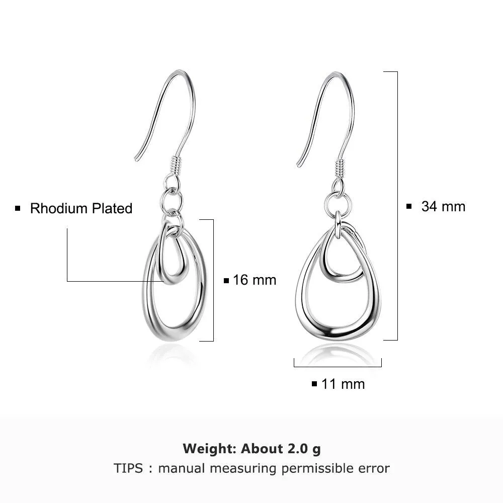 Irregular Double Circle Drop Earrings For Women Fashion Rhodium Plated Jewelry Party Gift For Her
