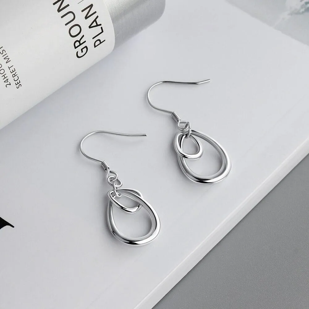 Irregular Double Circle Drop Earrings For Women Fashion Rhodium Plated Jewelry Party Gift For Her