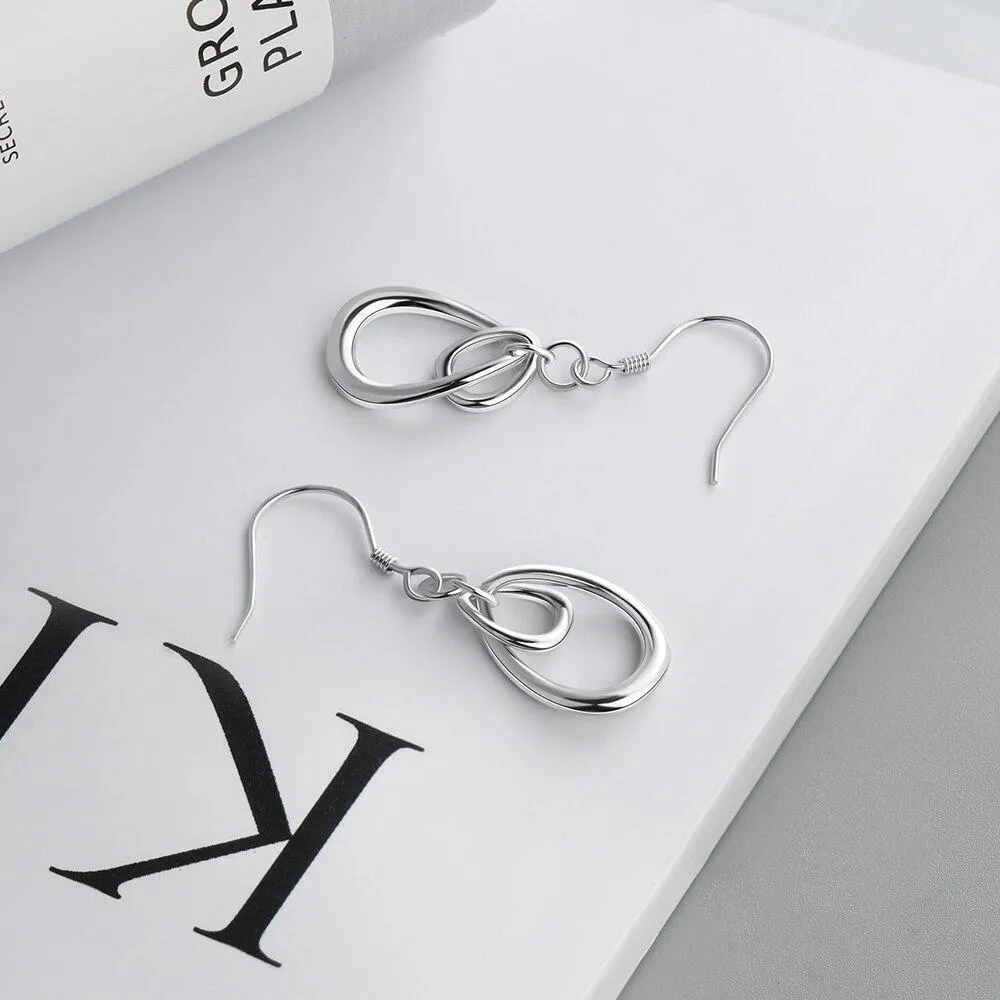 Irregular Double Circle Drop Earrings For Women Fashion Rhodium Plated Jewelry Party Gift For Her