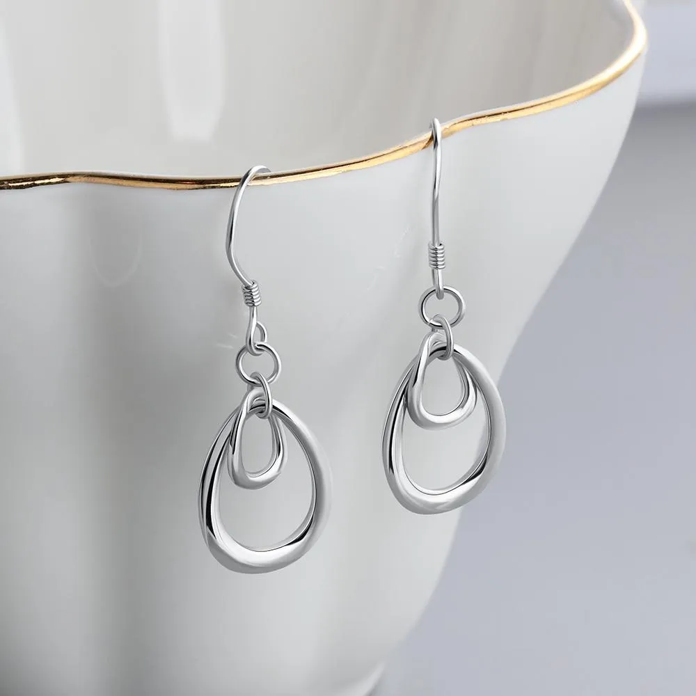 Irregular Double Circle Drop Earrings For Women Fashion Rhodium Plated Jewelry Party Gift For Her