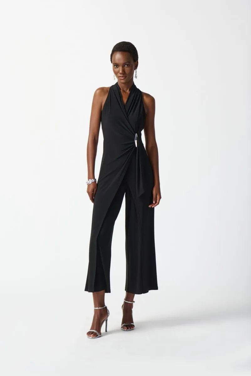 Joseph Ribkoff Halter Neck Faux Wrap Cropped Jumpsuit 242197
