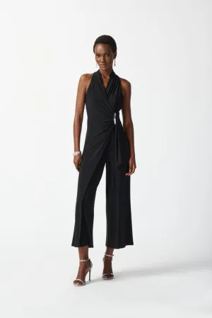 Joseph Ribkoff Halter Neck Faux Wrap Cropped Jumpsuit 242197