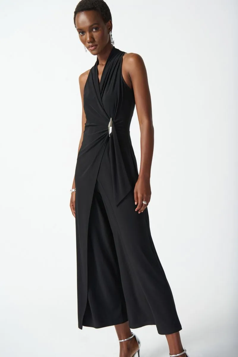 Joseph Ribkoff Halter Neck Faux Wrap Cropped Jumpsuit 242197