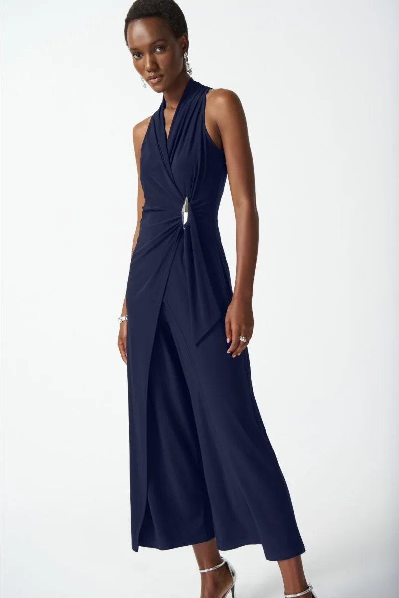 Joseph Ribkoff Halter Neck Faux Wrap Cropped Jumpsuit 242197