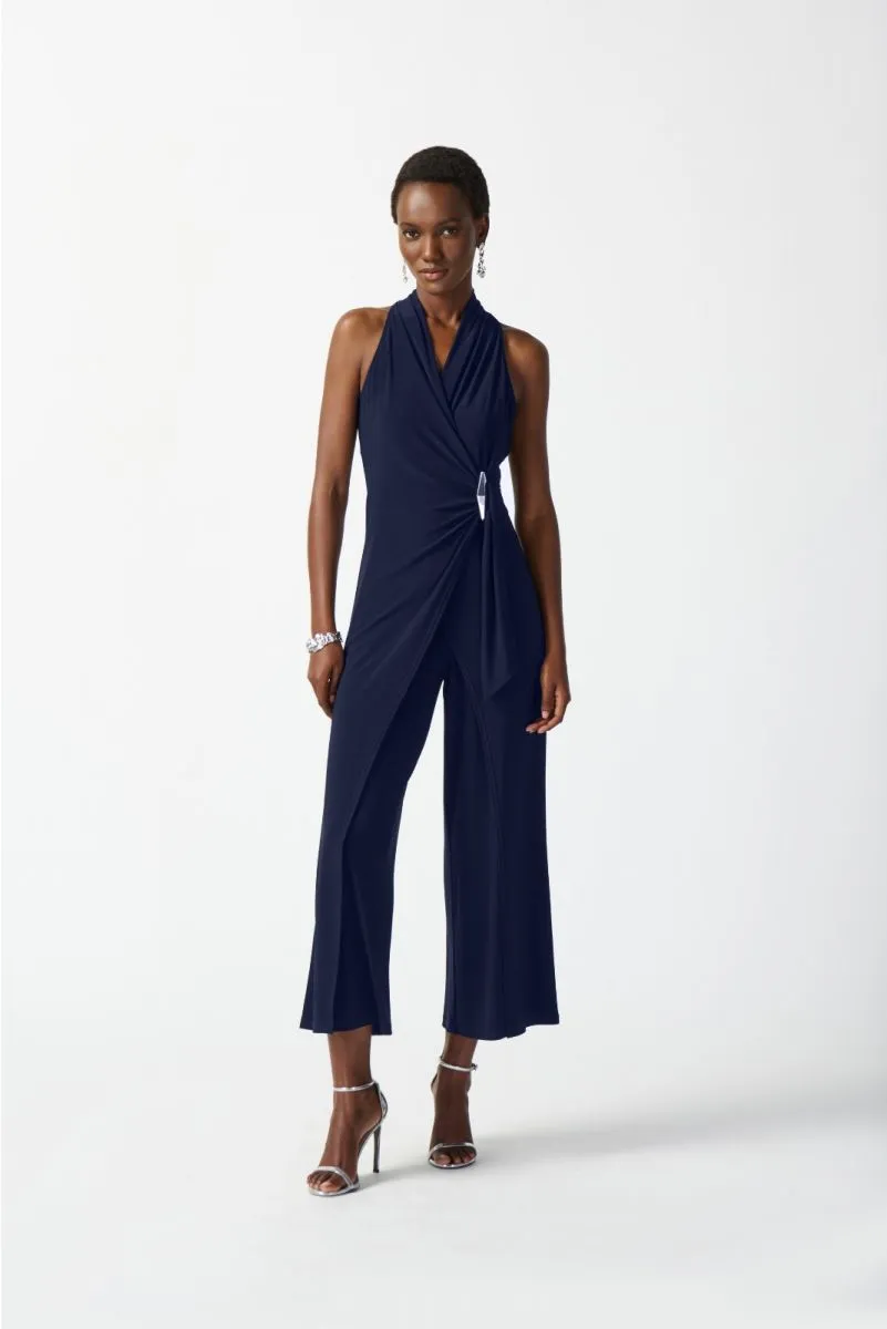 Joseph Ribkoff Halter Neck Faux Wrap Cropped Jumpsuit 242197