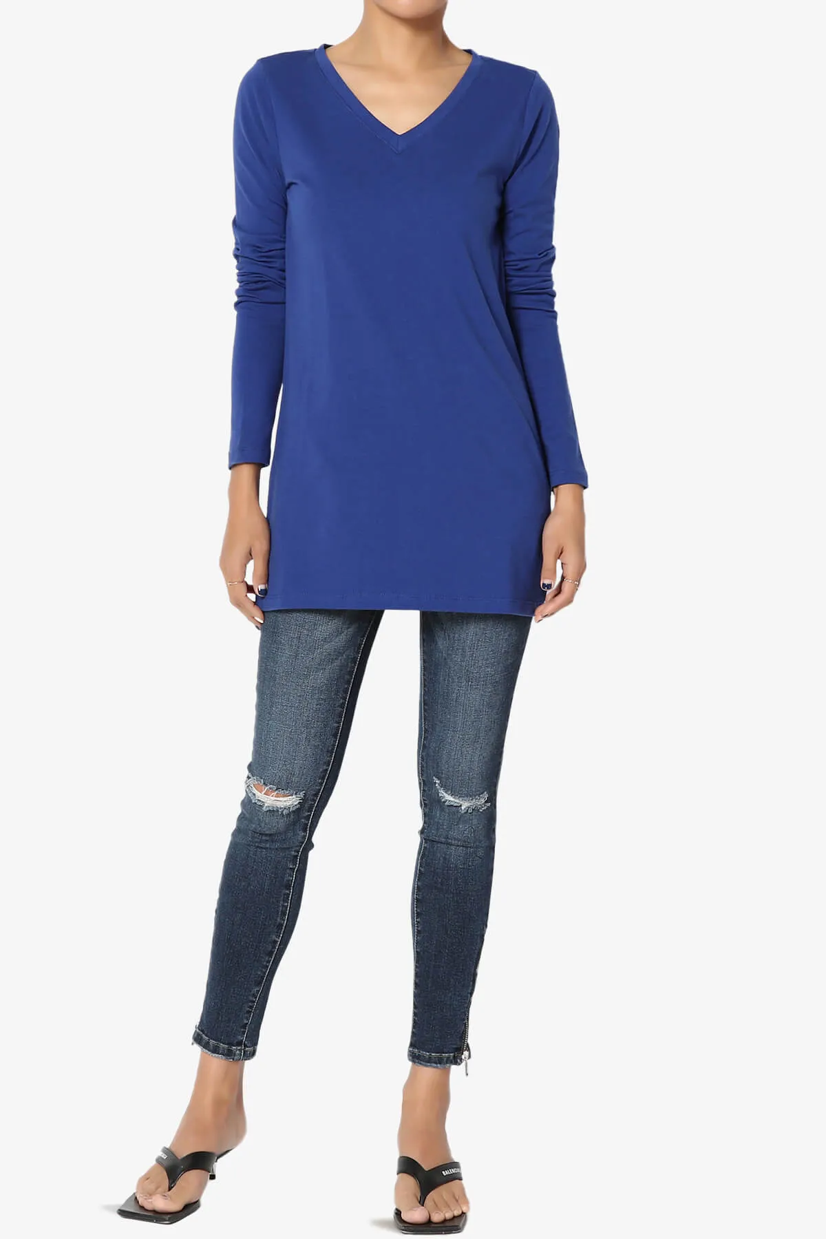 Lasso Cotton V-Neck Long Sleeve Tee