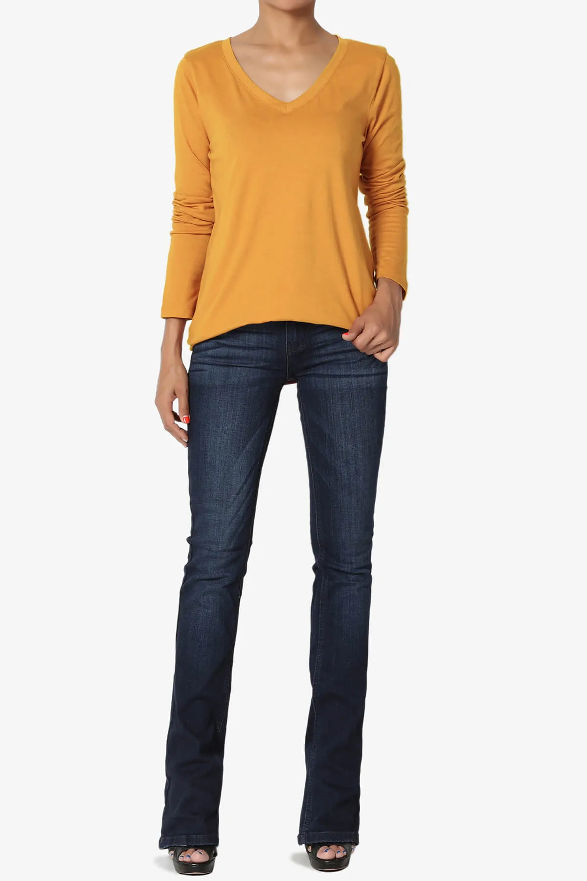 Lasso Cotton V-Neck Long Sleeve Tee