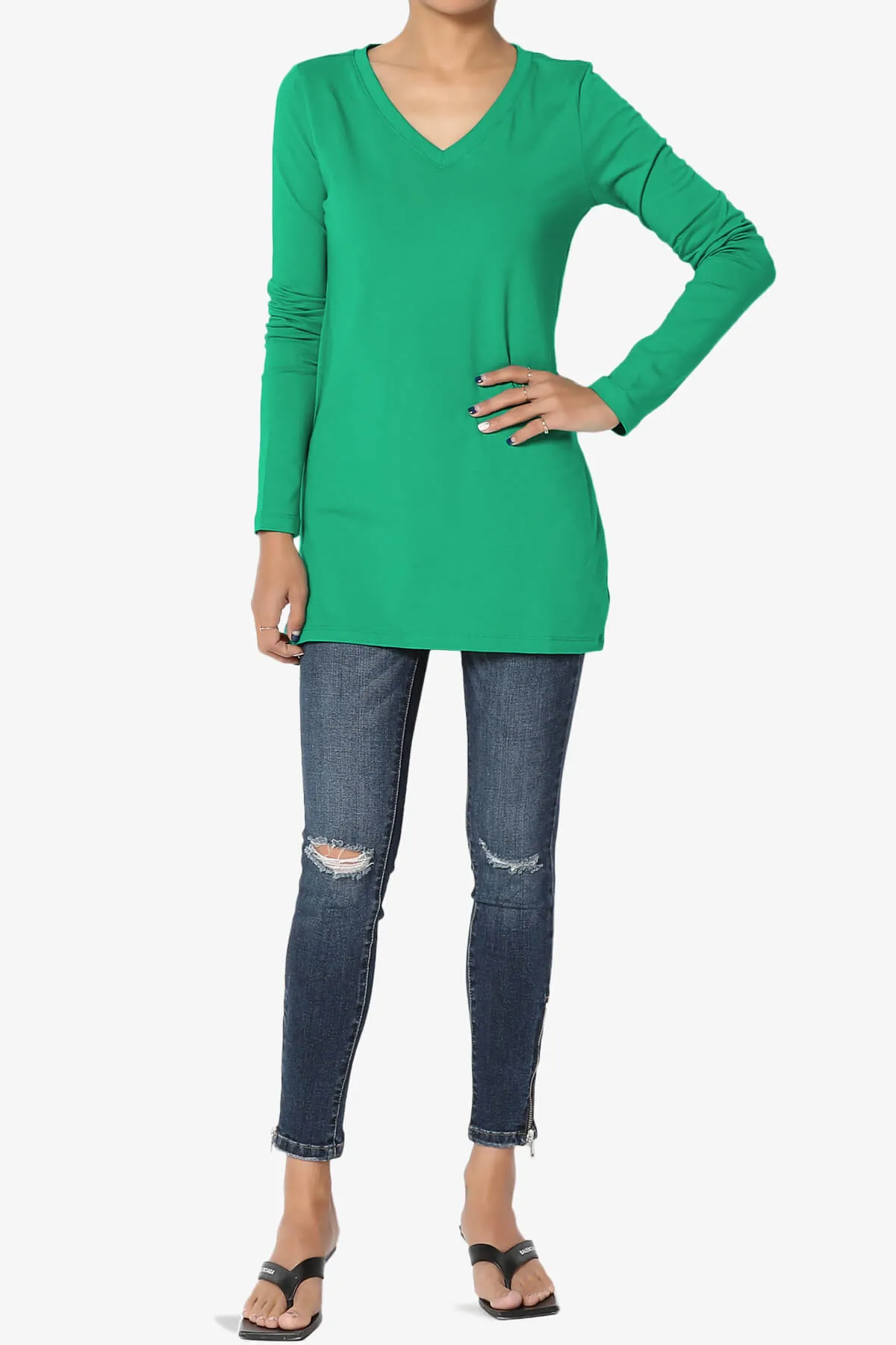 Lasso Cotton V-Neck Long Sleeve Tee
