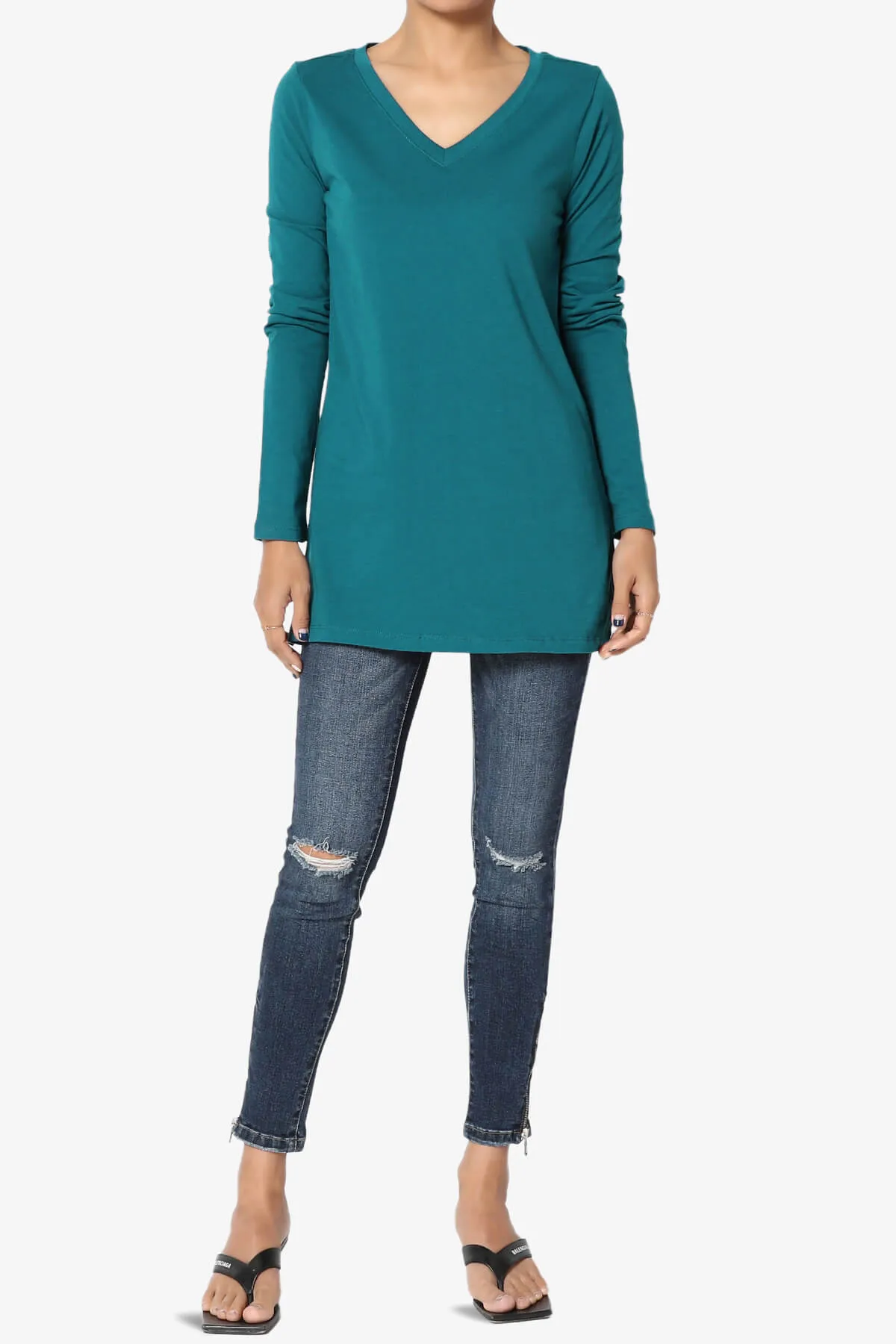 Lasso Cotton V-Neck Long Sleeve Tee