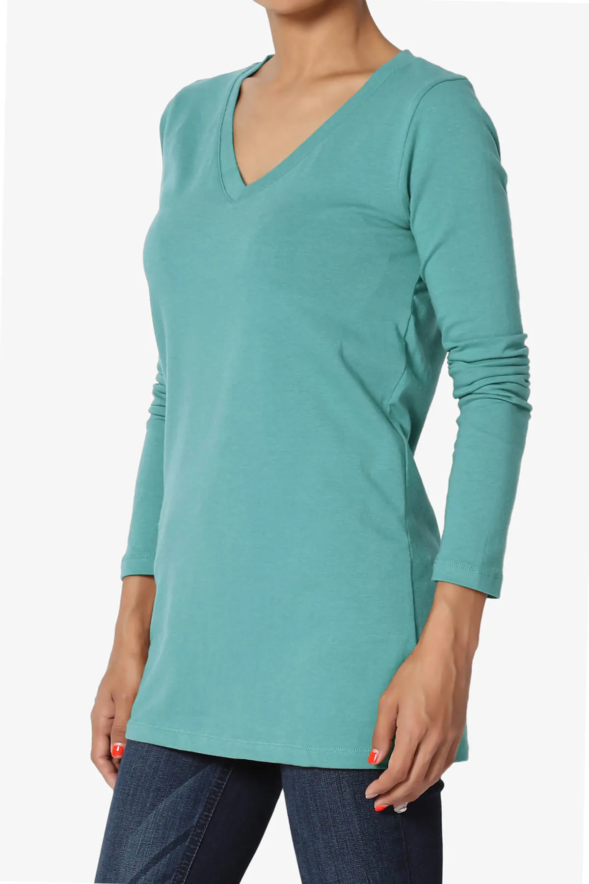 Lasso Cotton V-Neck Long Sleeve Tee