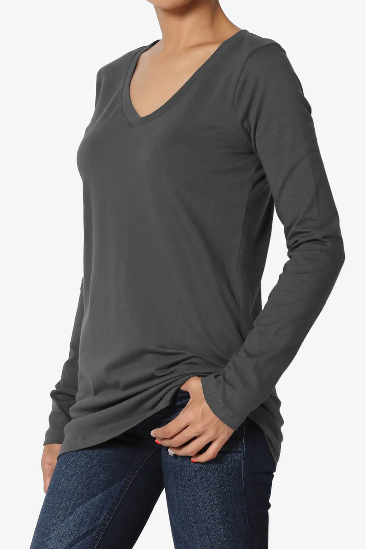 Lasso Cotton V-Neck Long Sleeve Tee
