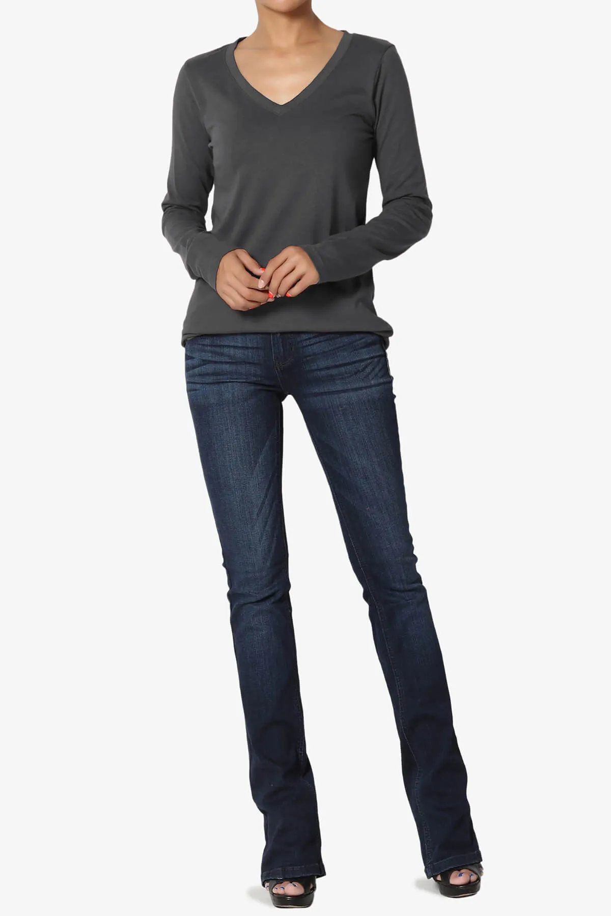 Lasso Cotton V-Neck Long Sleeve Tee
