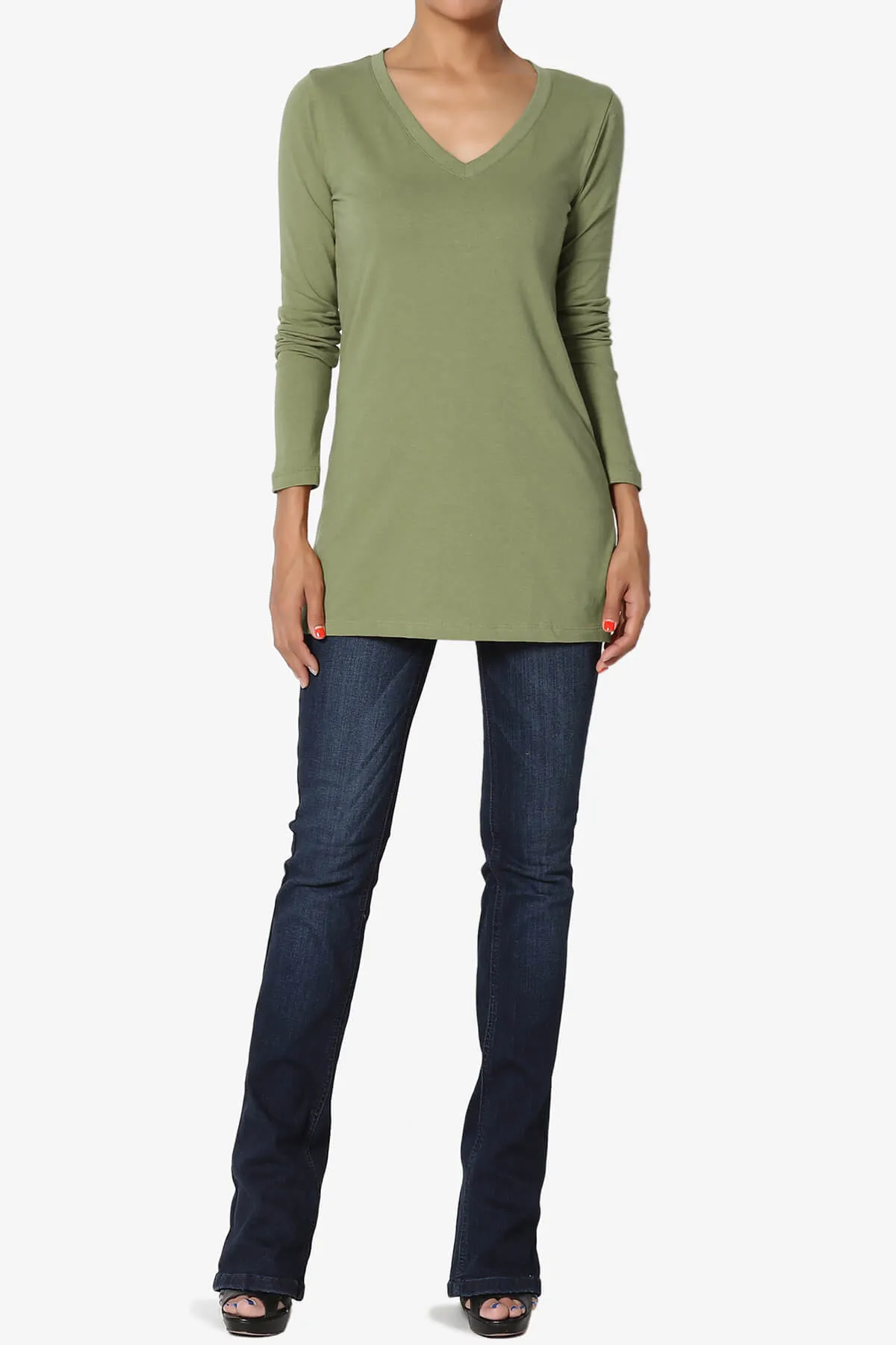 Lasso Cotton V-Neck Long Sleeve Tee