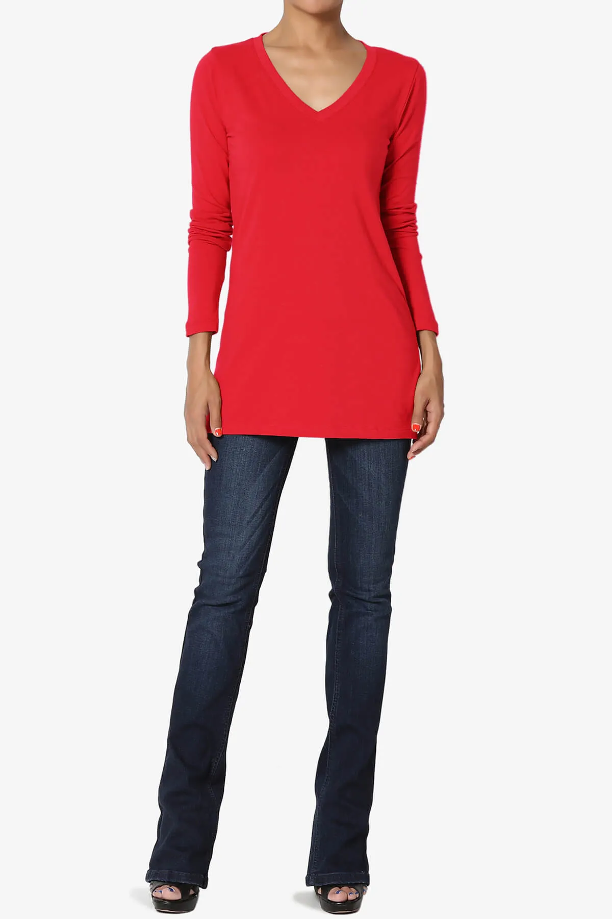 Lasso Cotton V-Neck Long Sleeve Tee