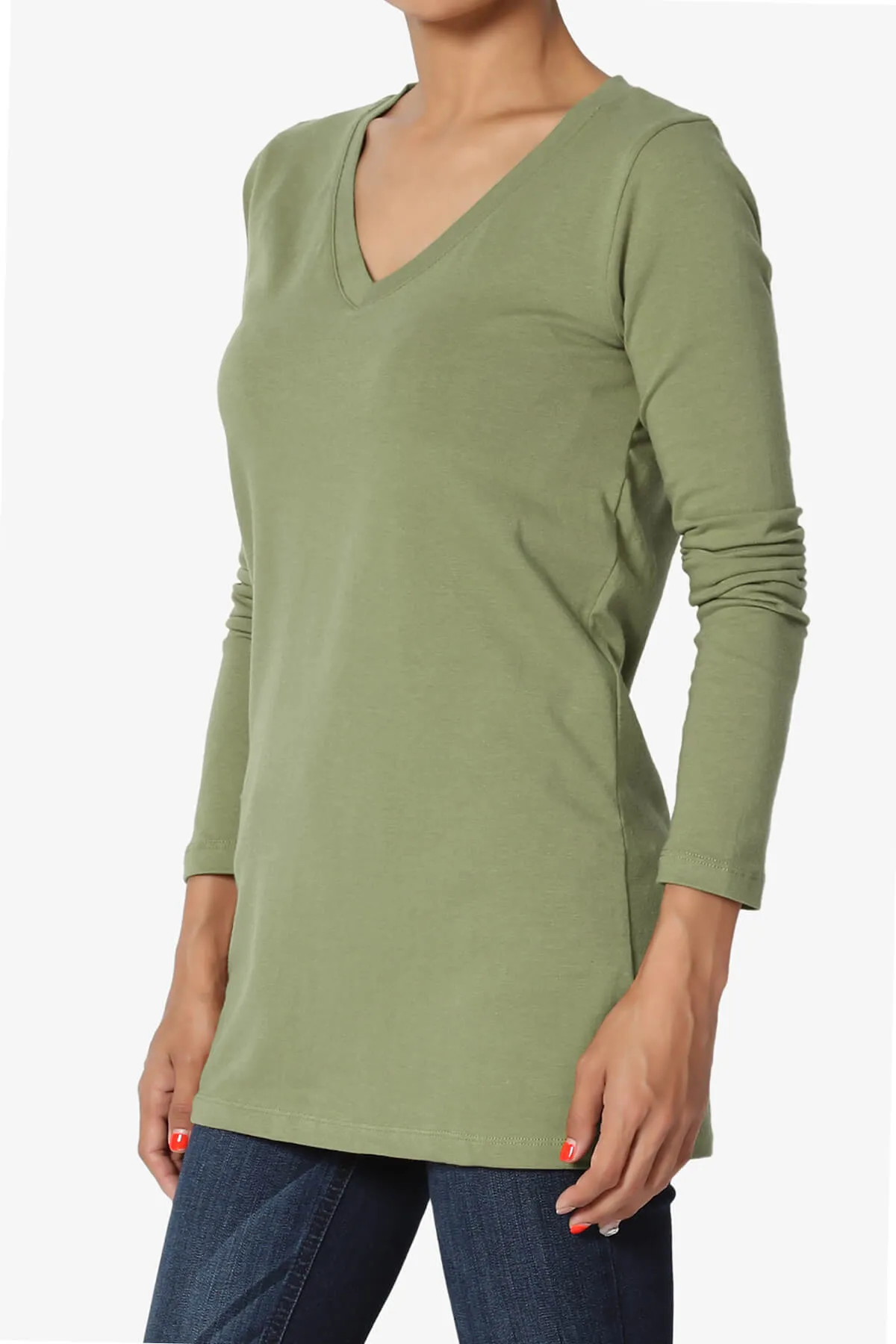 Lasso Cotton V-Neck Long Sleeve Tee