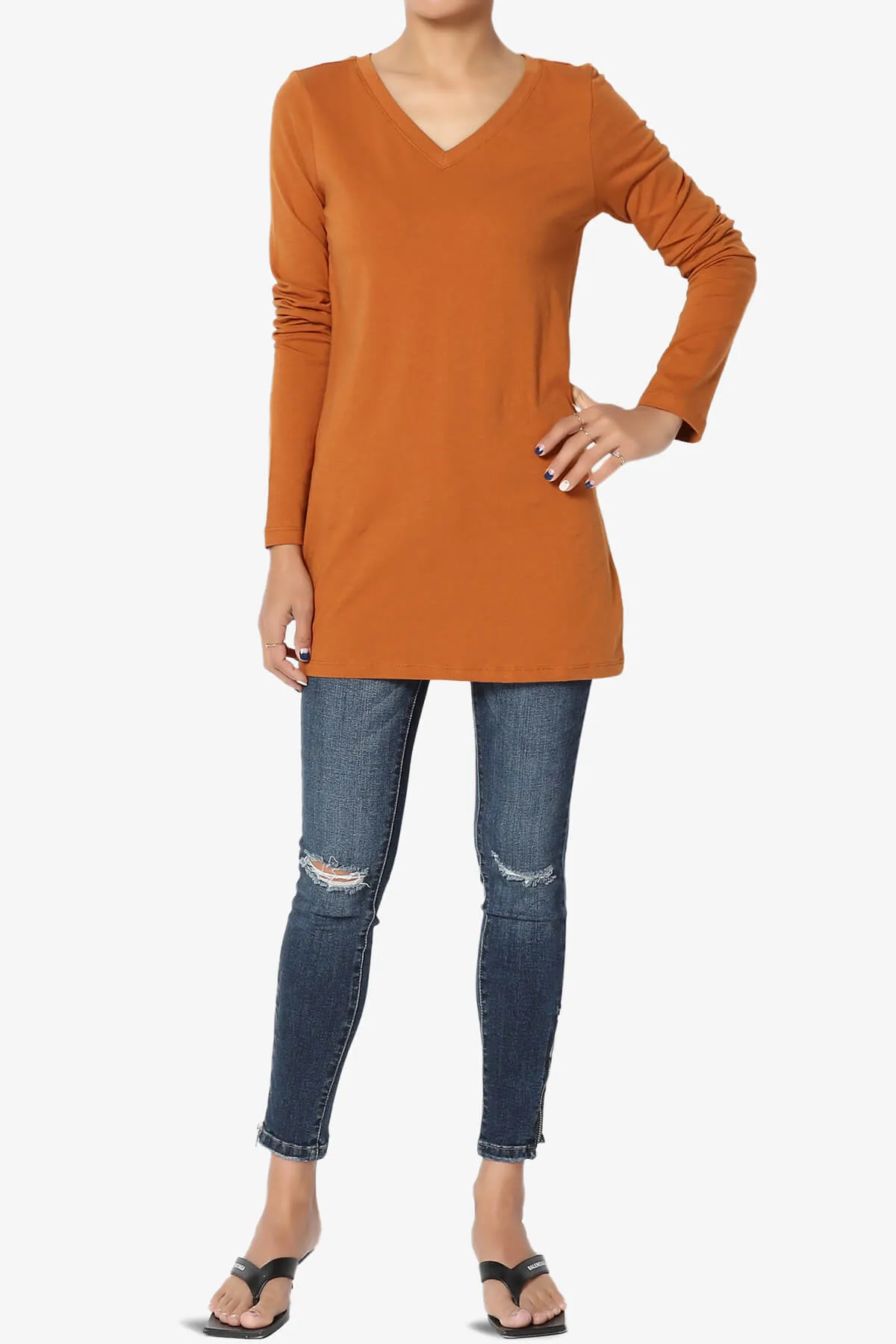 Lasso Cotton V-Neck Long Sleeve Tee