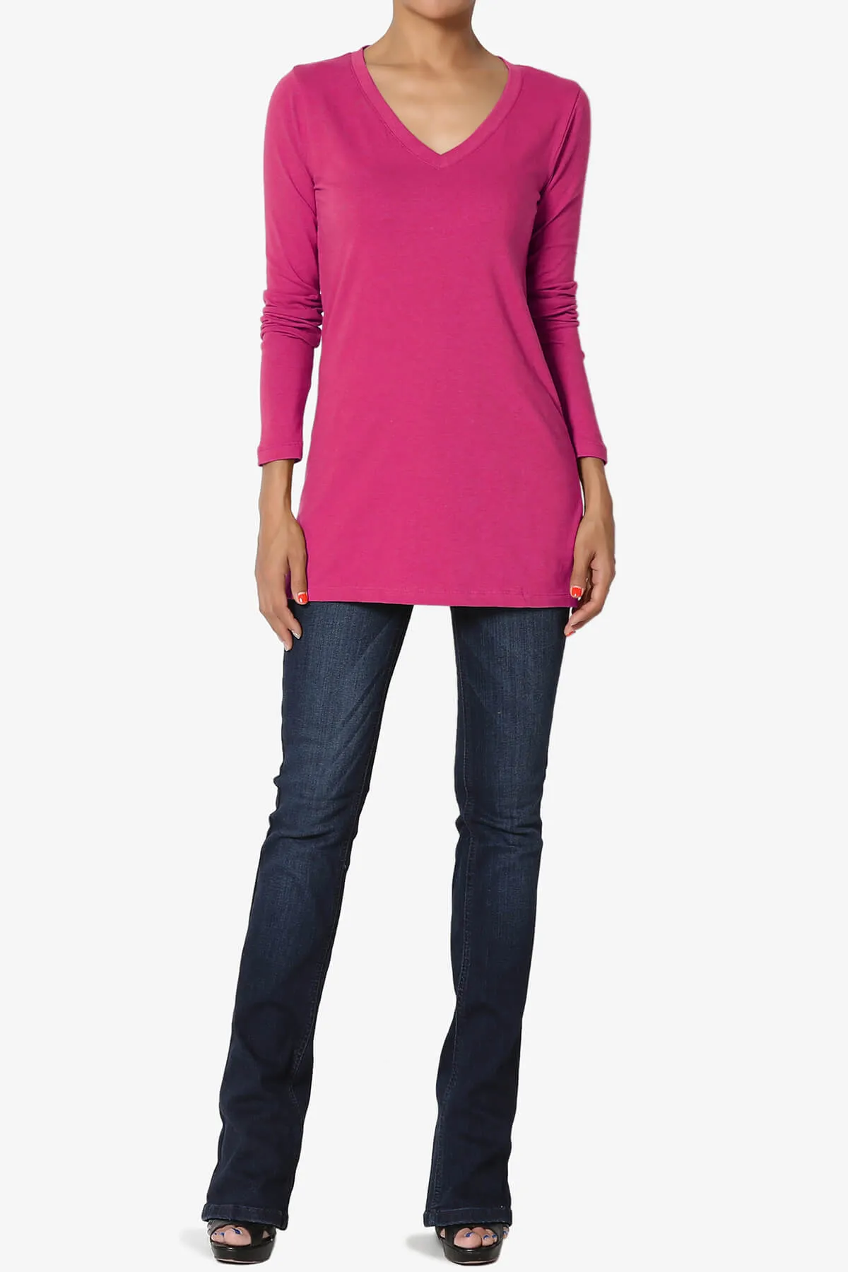 Lasso Cotton V-Neck Long Sleeve Tee