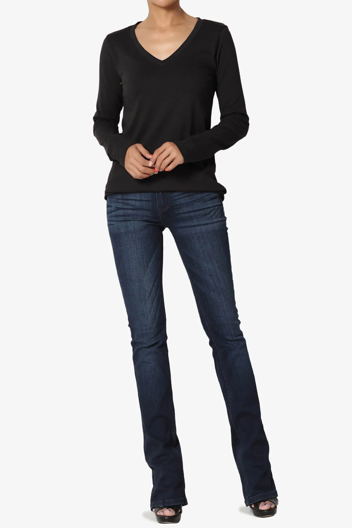 Lasso Cotton V-Neck Long Sleeve Tee