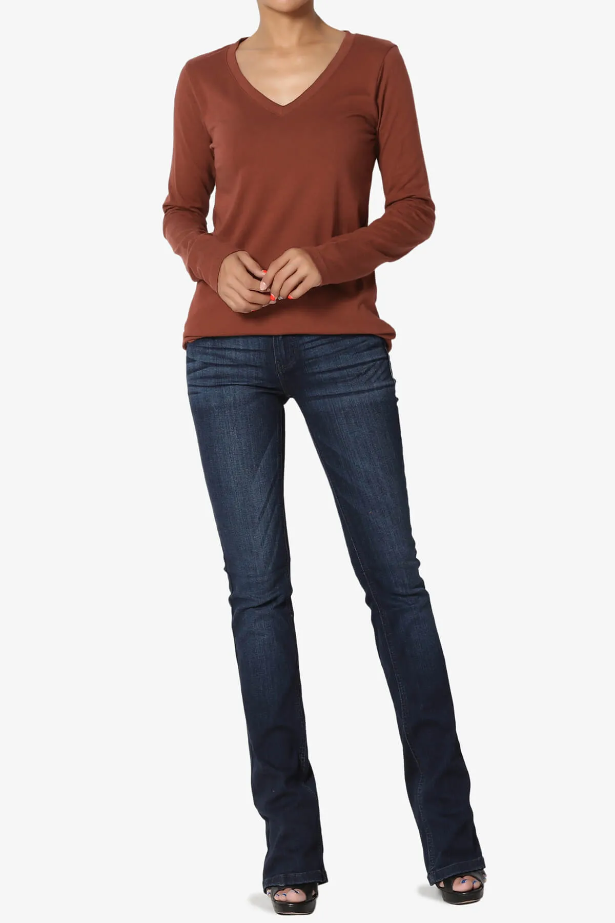 Lasso Cotton V-Neck Long Sleeve Tee