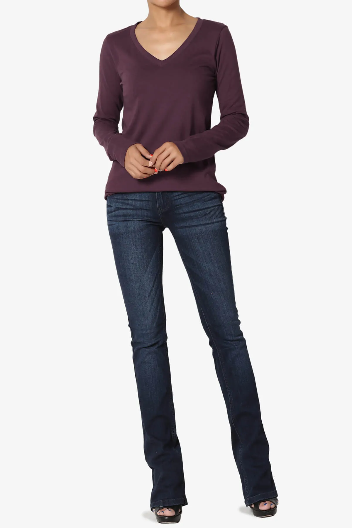 Lasso Cotton V-Neck Long Sleeve Tee