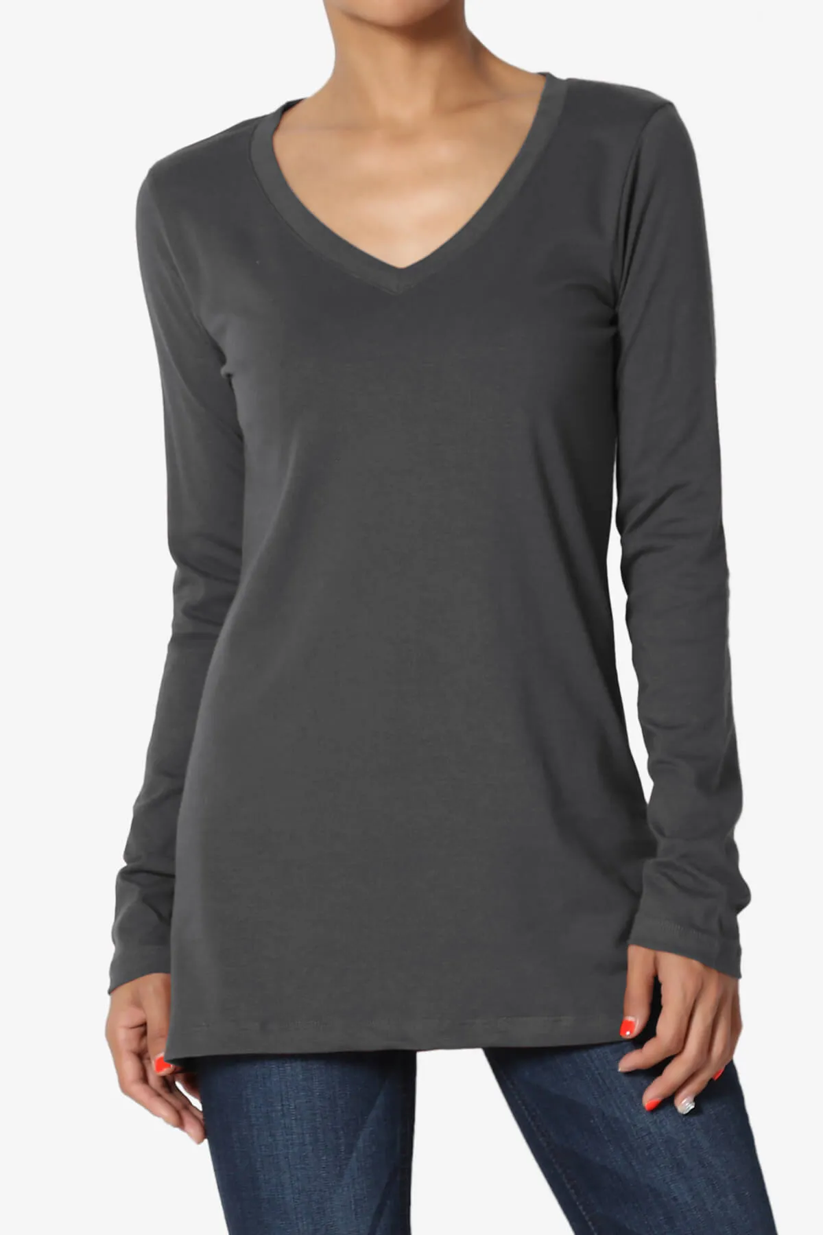 Lasso Cotton V-Neck Long Sleeve Tee