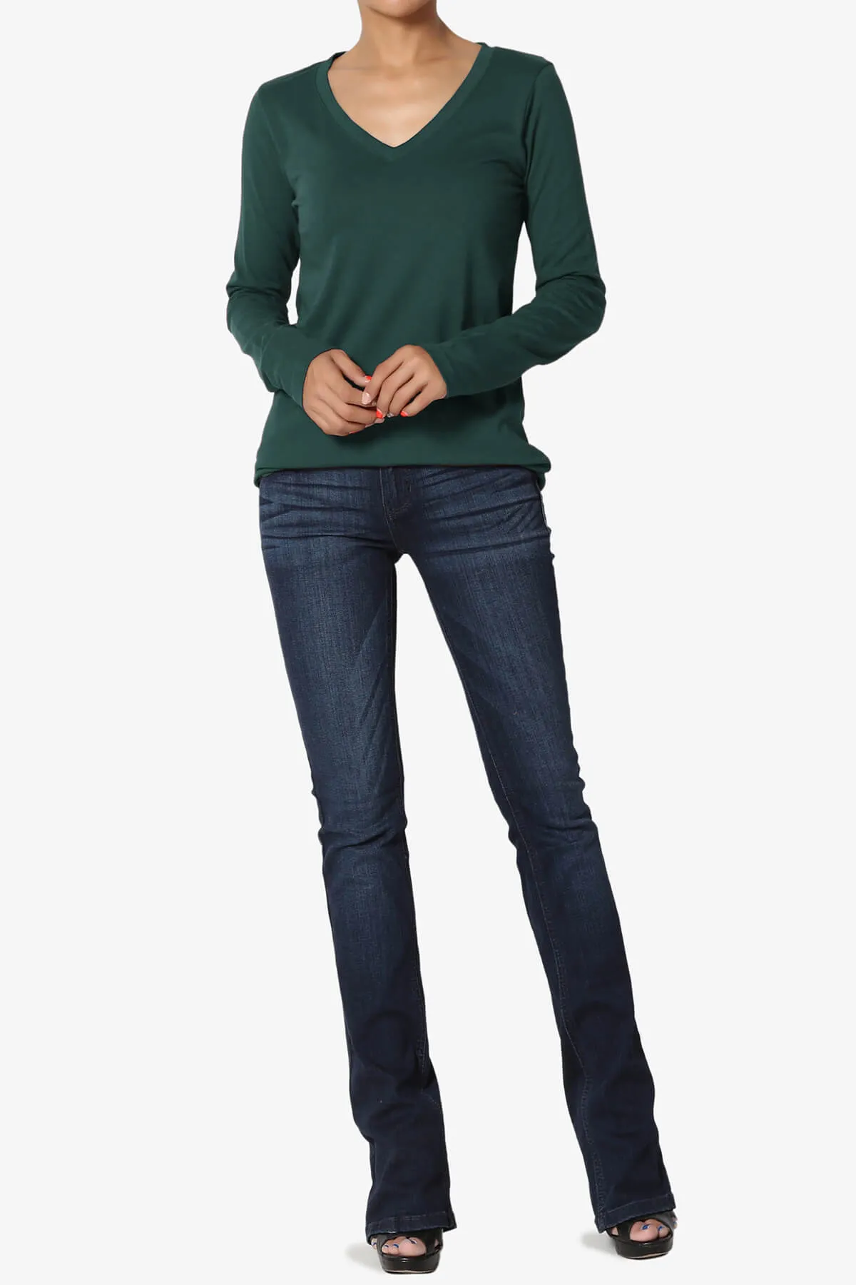 Lasso Cotton V-Neck Long Sleeve Tee