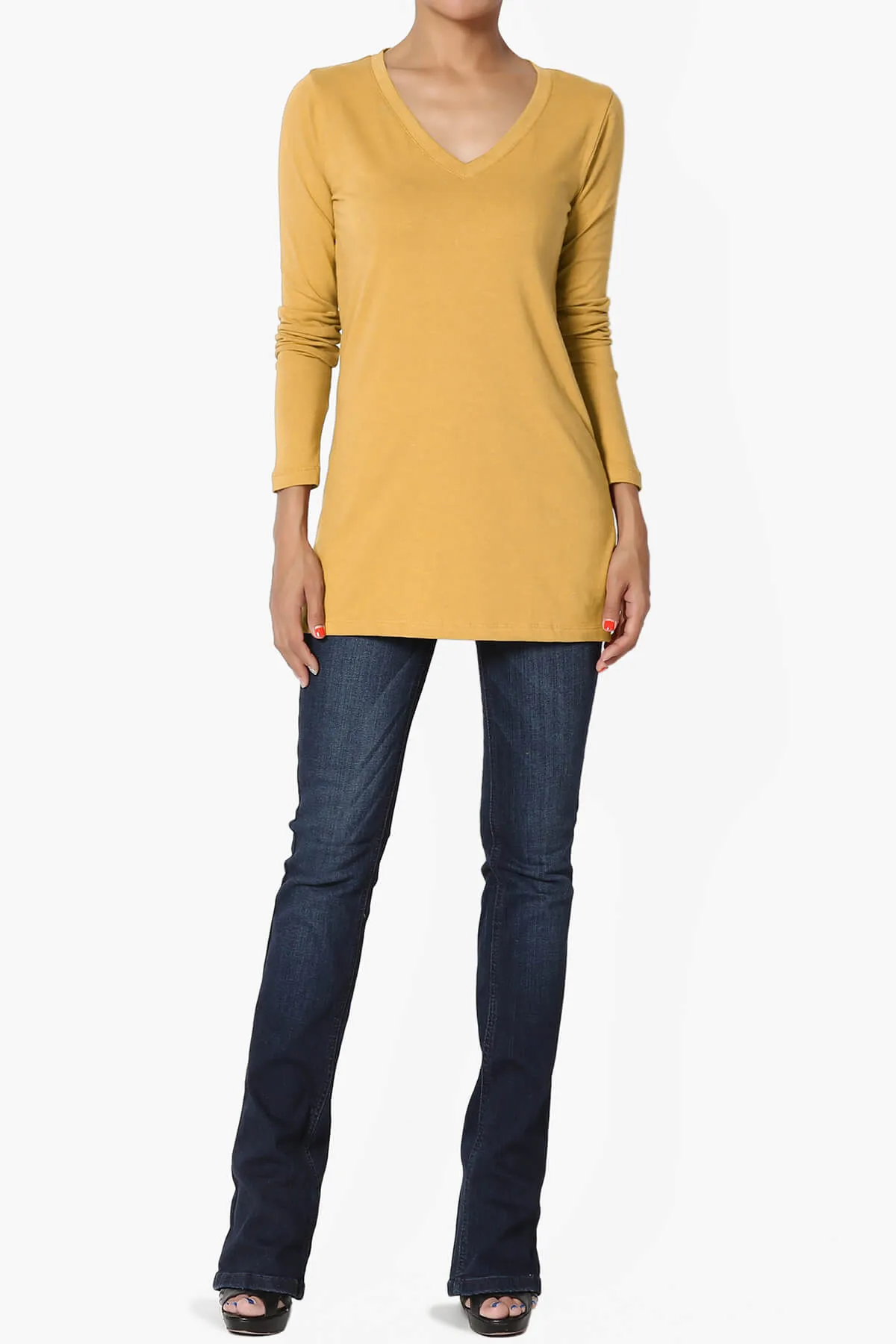 Lasso Cotton V-Neck Long Sleeve Tee