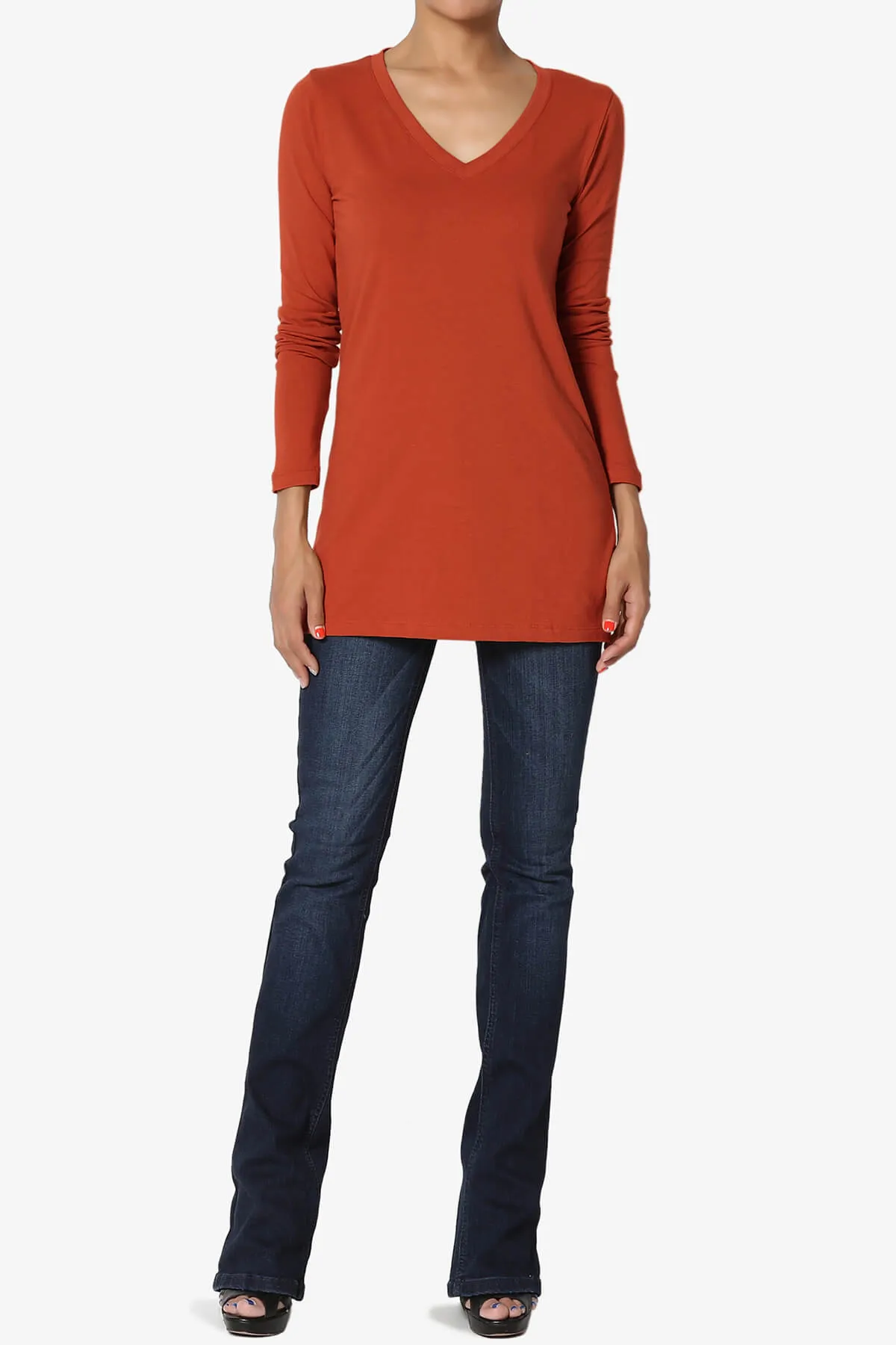 Lasso Cotton V-Neck Long Sleeve Tee