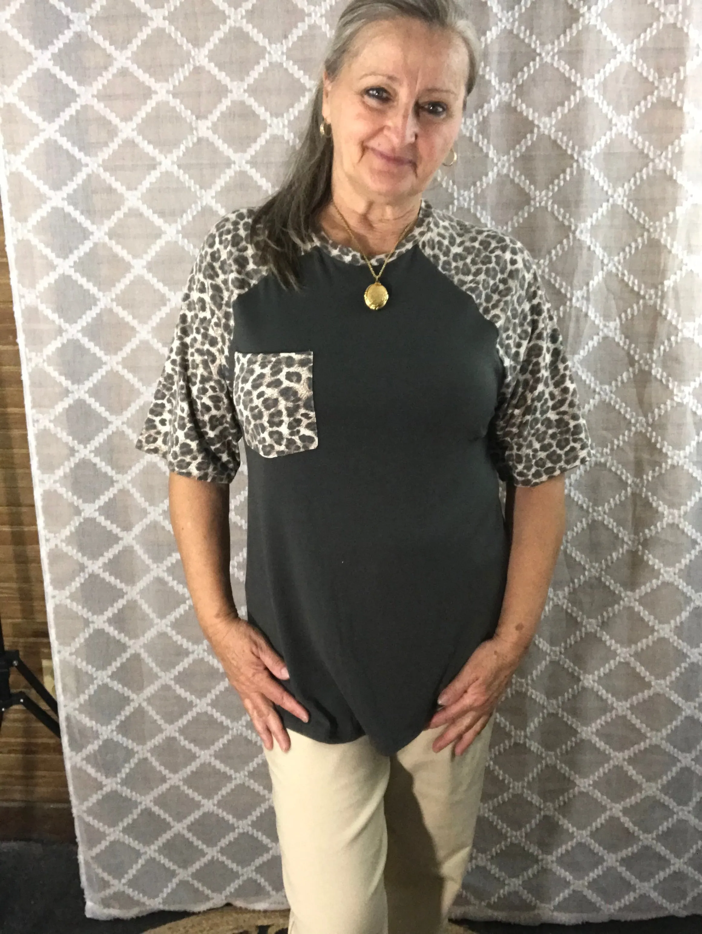 Leopard Sleeve and Pocket Shirt