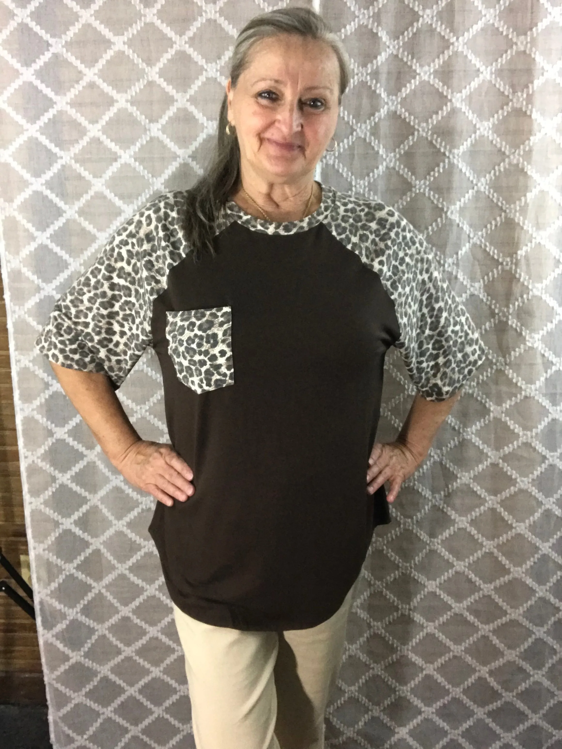 Leopard Sleeve and Pocket Shirt