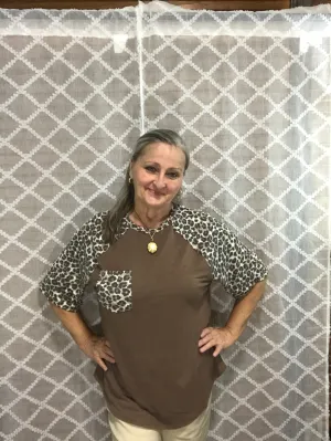 Leopard Sleeve and Pocket Shirt