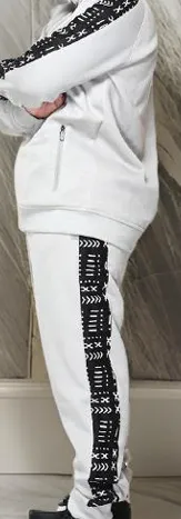 Light Grey African Kente Mud Print Jogger Track Suit