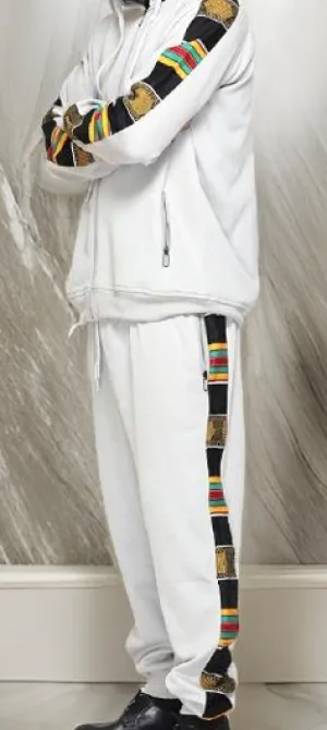 Light Grey African Kente Mud Print Jogger Track Suit