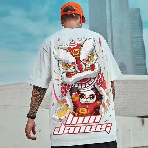 “lion dance”Trendy Brand Hip-hop Loose T-shirt