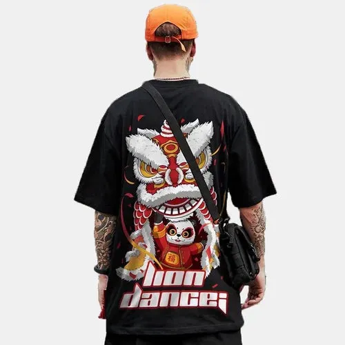 “lion dance”Trendy Brand Hip-hop Loose T-shirt