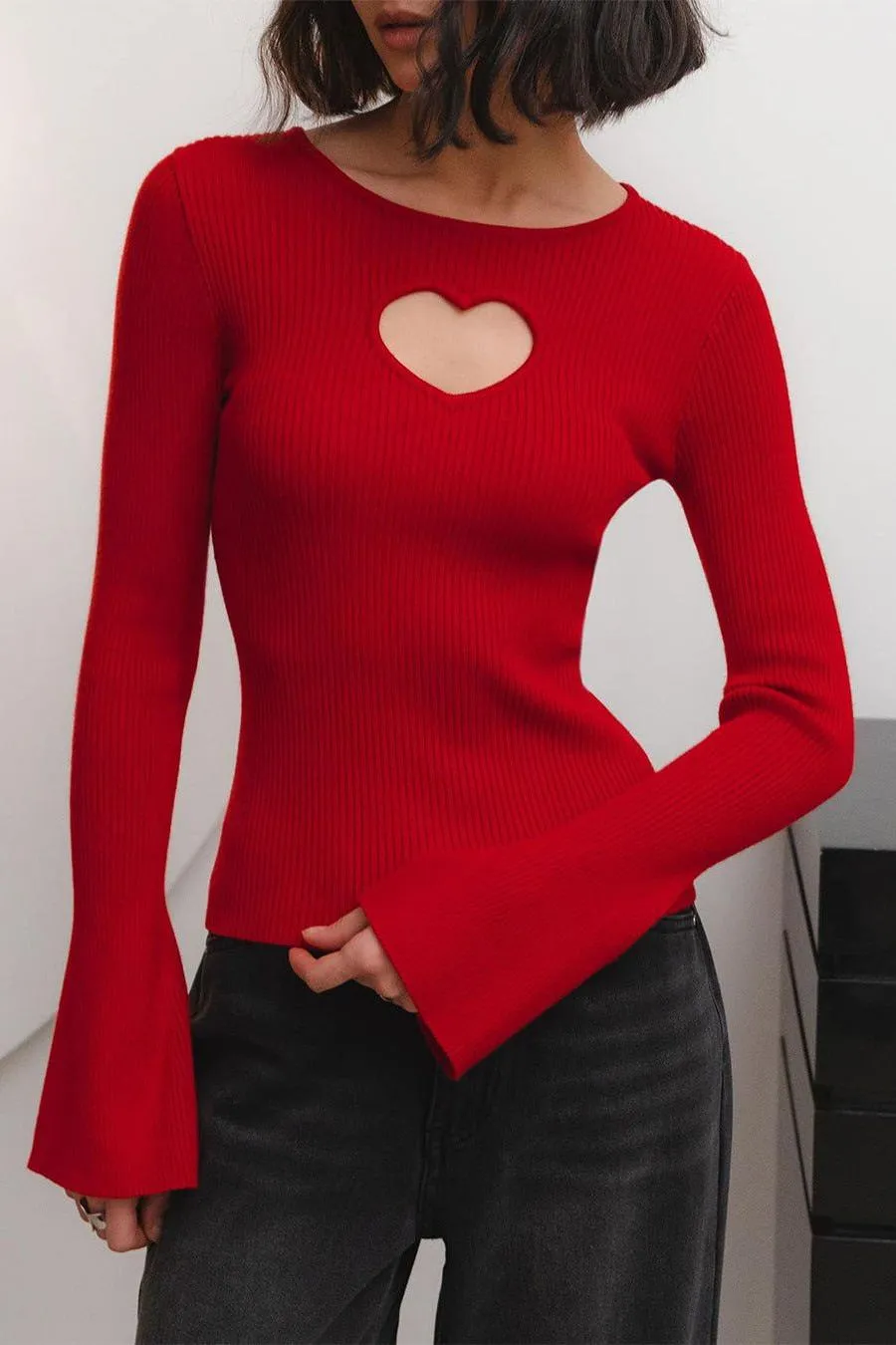Love hollow knitted short top sweater