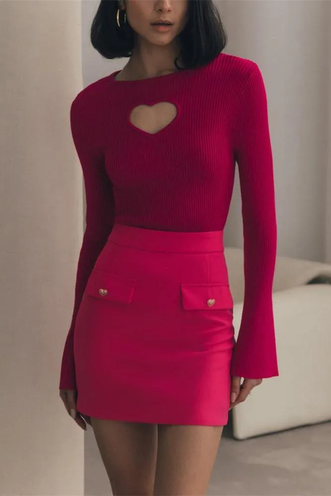 Love hollow knitted short top sweater