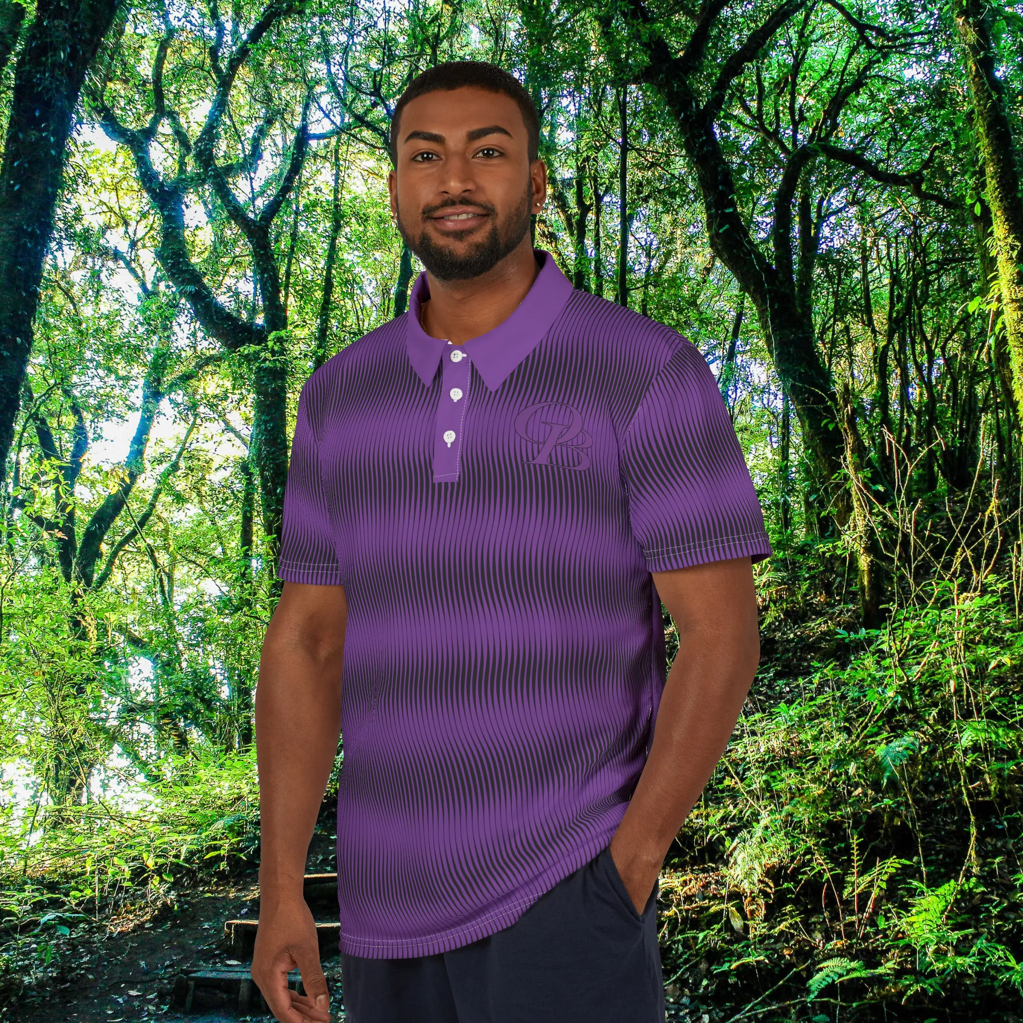 Luminescent Purple Swirly Pattern Unisex Casual Short-Sleeve Polo Shirt